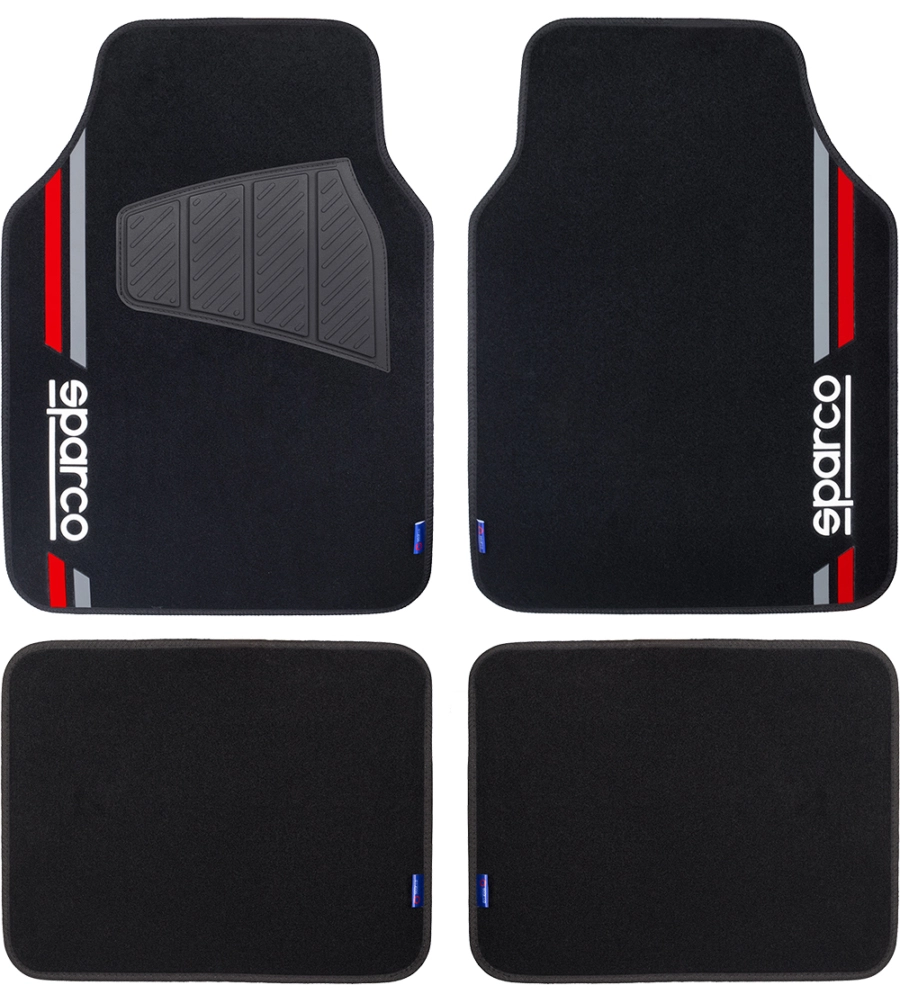 Set 4 tappetini neri e rossi per auto sparco